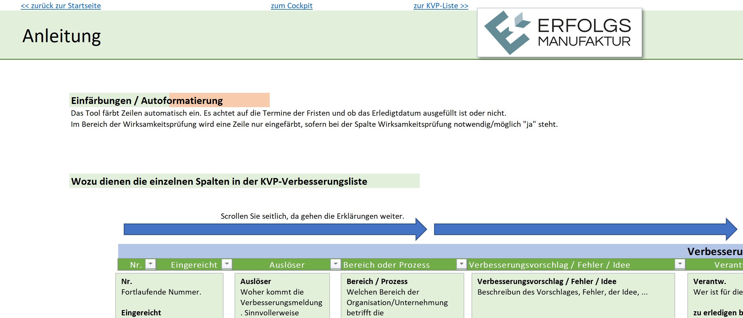 KVP – Verbesserungsliste (PRO-Version)