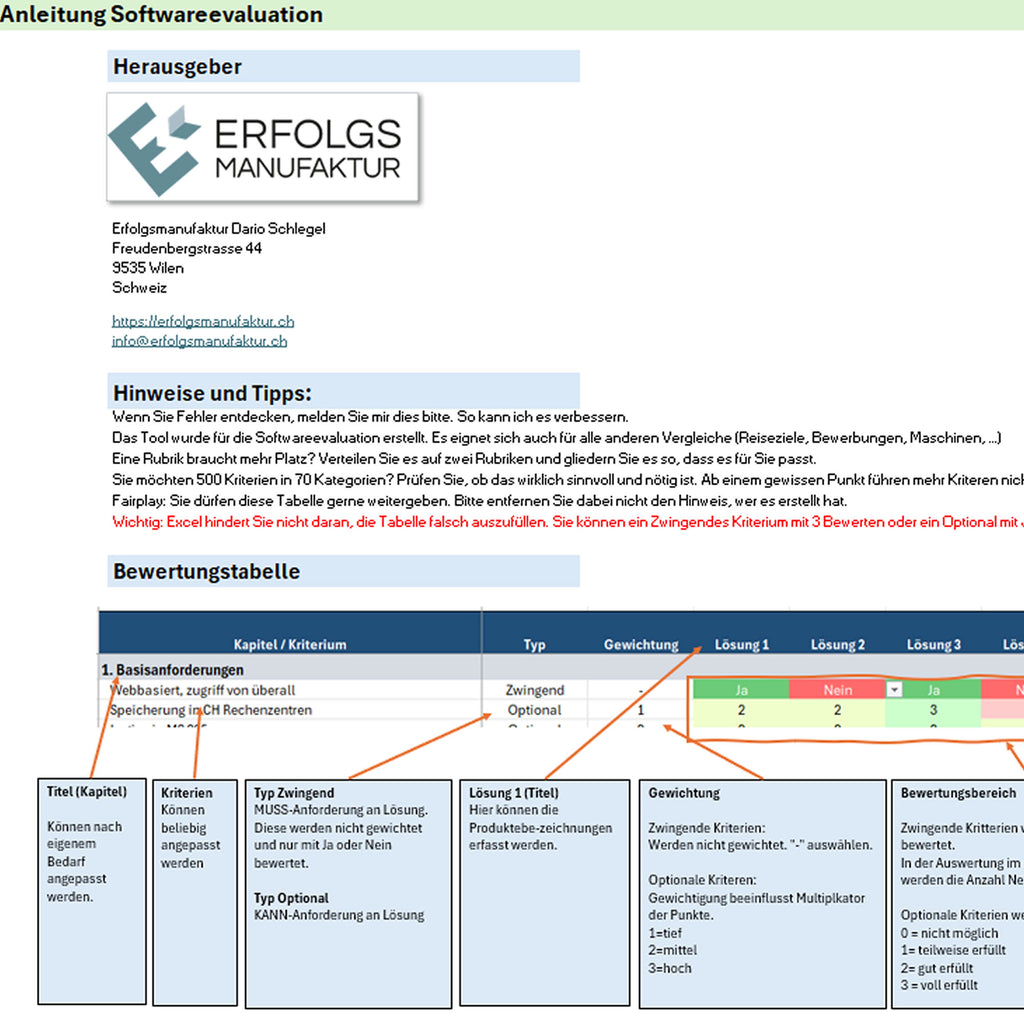 Excel-Tool für die Evaluation der passenden QM-Software