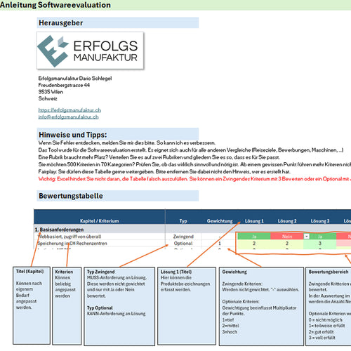 Excel-Tool für die Evaluation der passenden QM-Software